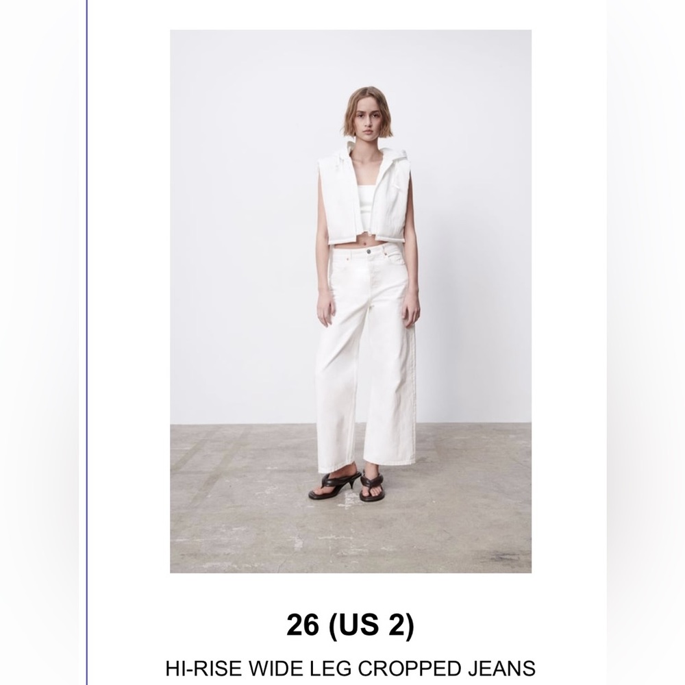 ZARA Hi rise cropped wide leg denim (white wash) NWT